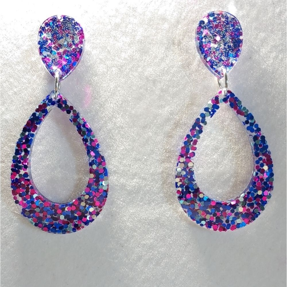 Earrings Blue, Pink and Silver GlitterStuds